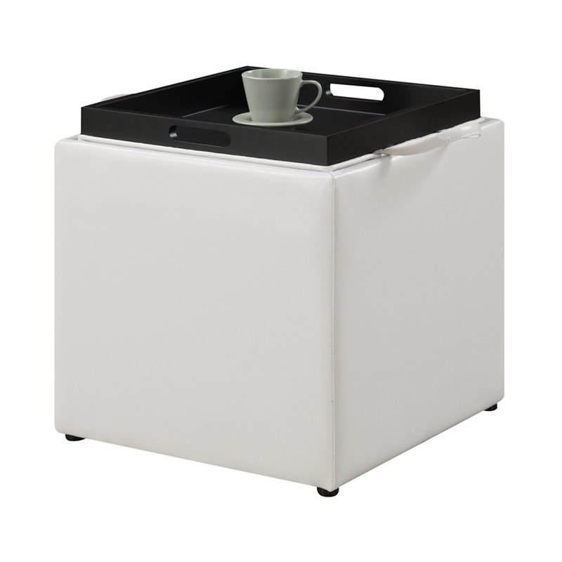 Pemberly Row Single Ottoman with Stool in White Faux Leather