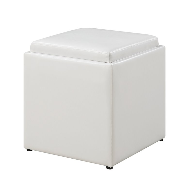 Pemberly Row Single Ottoman with Stool in White Faux Leather