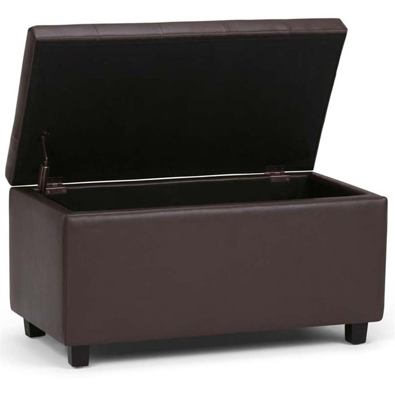 Pemberly Row 34 in. W Rectangle Storage Ottoman in Chocolate Brown Faux Leather