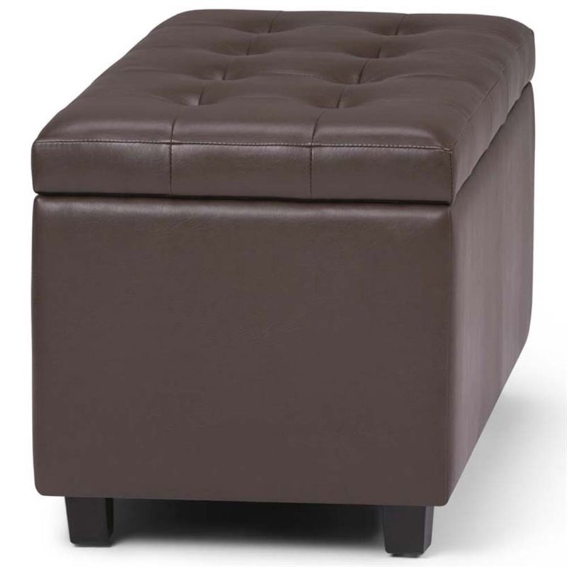 Pemberly Row 34 in. W Rectangle Storage Ottoman in Chocolate Brown Faux Leather