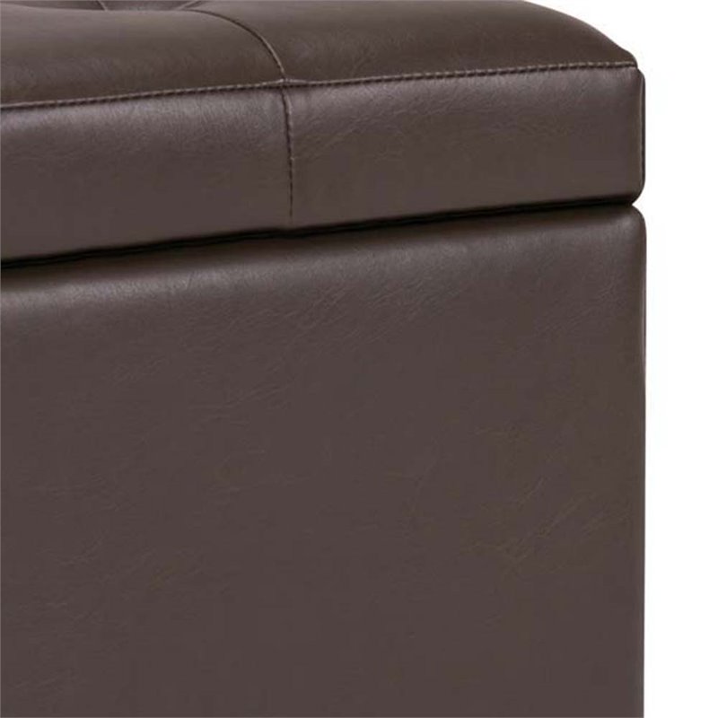 Pemberly Row 34 in. W Rectangle Storage Ottoman in Chocolate Brown Faux Leather