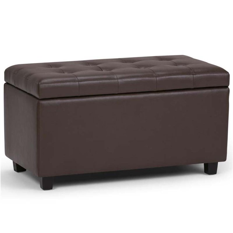 Pemberly Row 34 in. W Rectangle Storage Ottoman in Chocolate Brown Faux Leather