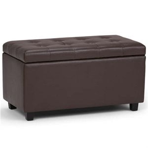 Pemberly Row 34 in. W Rectangle Storage Ottoman in Chocolate Brown Faux Leather
