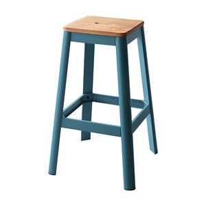 Pemberly Row Contemporary Bar Stool in Natural and Teal Finish