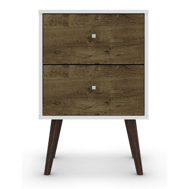 Pemberly Row 2-Drawer Solid Wood End Table in White / Rustic Brown