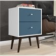 Pemberly Row 2-Drawer Solid Wood End Table in White / Aqua Blue