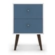 Pemberly Row 2-Drawer Solid Wood End Table in White / Aqua Blue