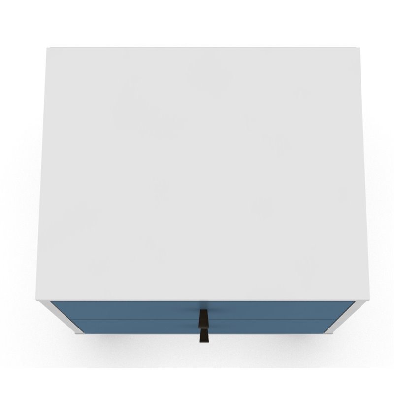 Pemberly Row 2-Drawer Solid Wood End Table in White / Aqua Blue