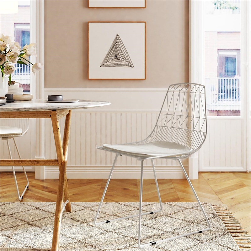 Pemberly Row Metal Dining Side Chair in French White (Set of 2)