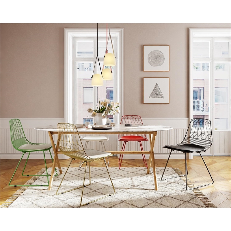 Pemberly Row Metal Dining Side Chair in French White (Set of 2)