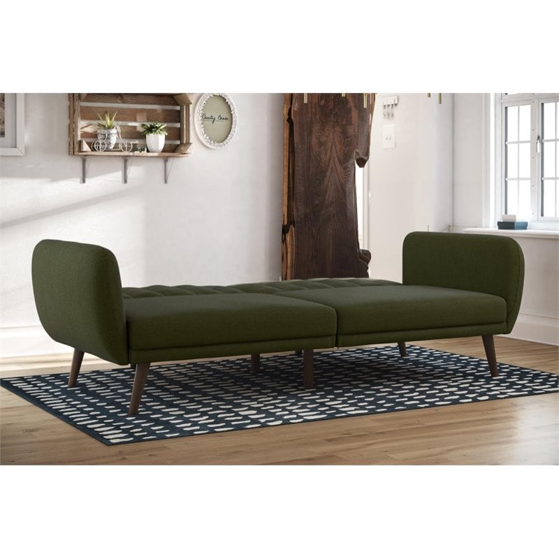 Pemberly Row Contemporary Linen Sleeper Sofa in Green Finish