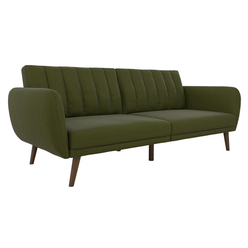 Pemberly Row Contemporary Linen Sleeper Sofa in Green Finish