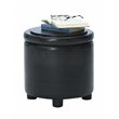 Pemberly Row Round Accent Storage Ottoman in Black Faux Leather Fabric