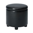 Pemberly Row Round Accent Storage Ottoman in Black Faux Leather Fabric