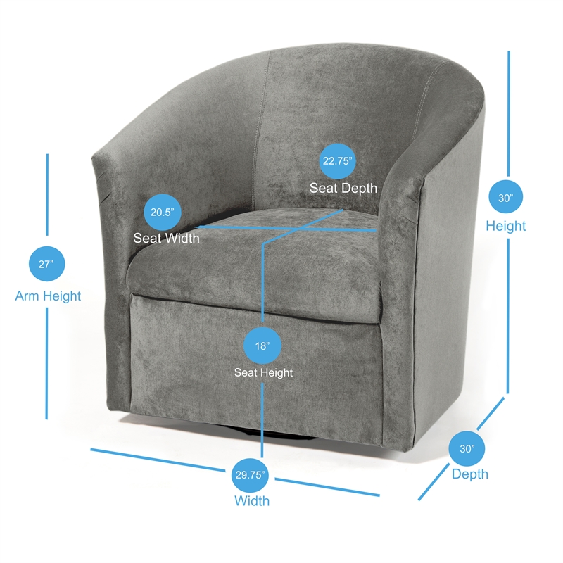 Pemberly Row Contemporary Ash Gray Microfiber Swivel Accent Chair