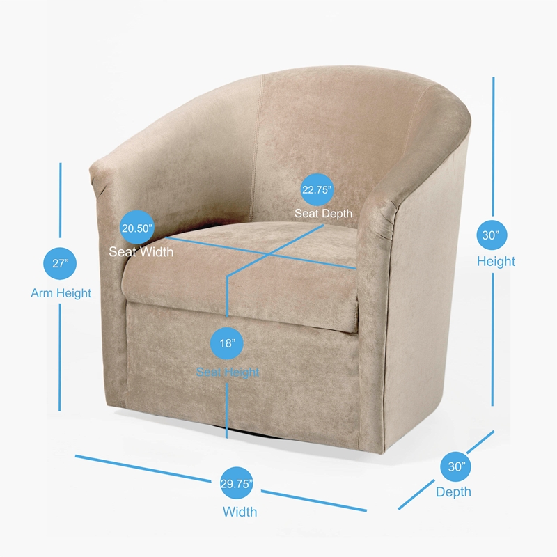 Pemberly Row Modern Beige Sand Microfiber Swivel Accent Chair