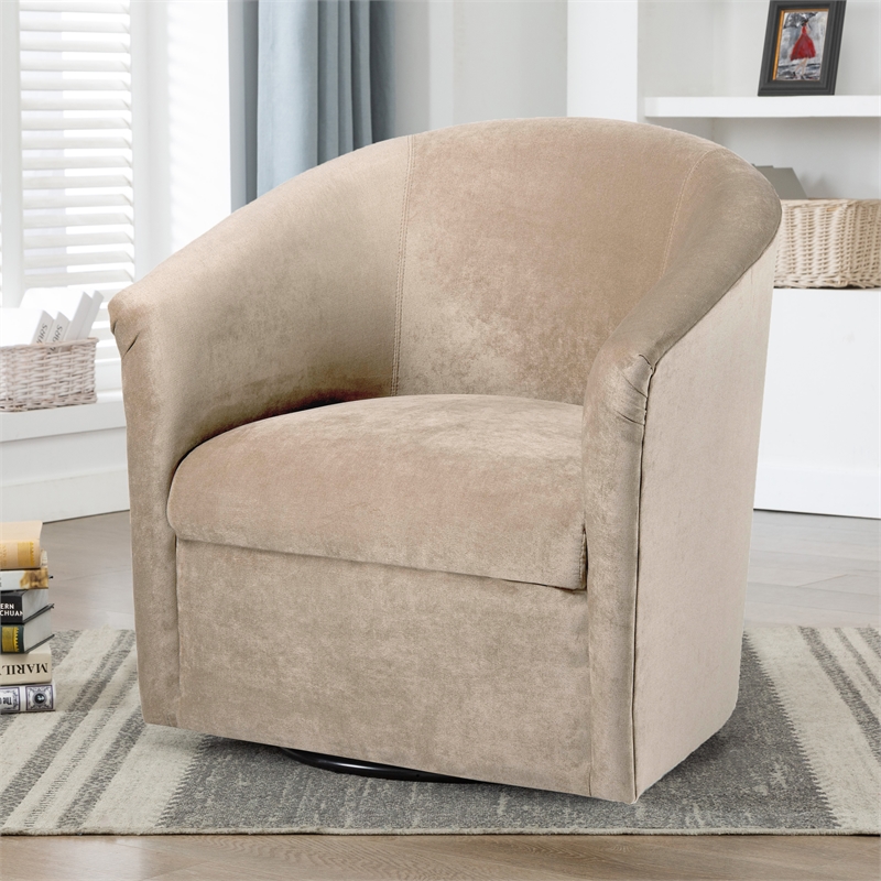 Pemberly Row Modern Beige Sand Microfiber Swivel Accent Chair