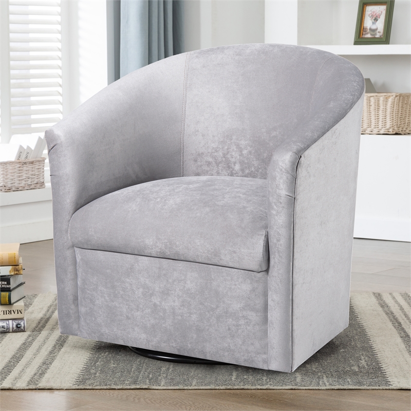 Pemberly Row Modern Silver Gray Microfiber Swivel Accent Chair