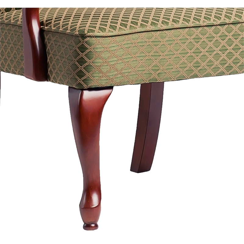 Pemberly Row Green Jacquard Fabric Solid Wood Gooseneck Arm Chair