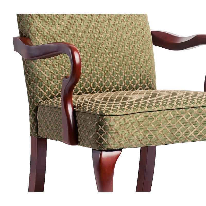 Pemberly Row Green Jacquard Fabric Solid Wood Gooseneck Arm Chair
