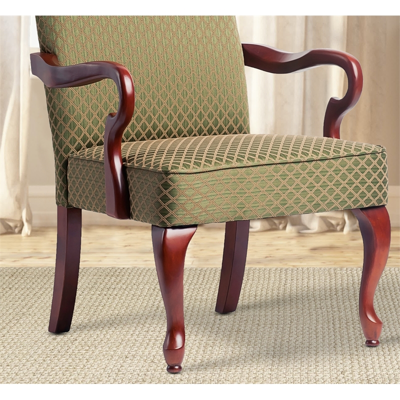 Pemberly Row Green Jacquard Fabric Solid Wood Gooseneck Arm Chair