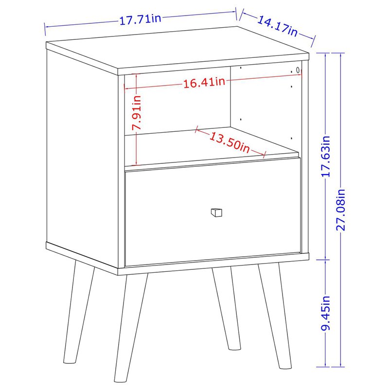 Pemberly Row Modern 1-Drawer Wood Nightstand in White & 3D Prints