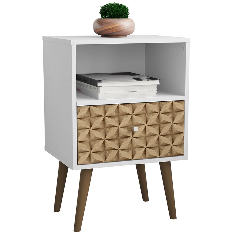 Pemberly Row Modern 1-Drawer Wood Nightstand in White & 3D Prints