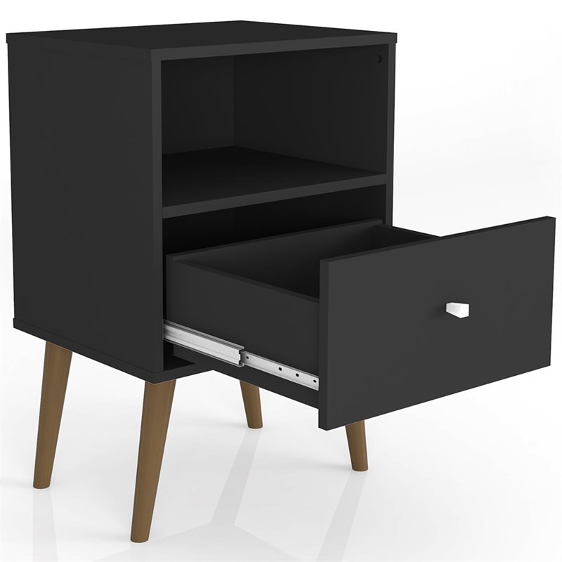 Pemberly Row Contemporary 1-Drawer Wood Nightstand 1.0 in Black