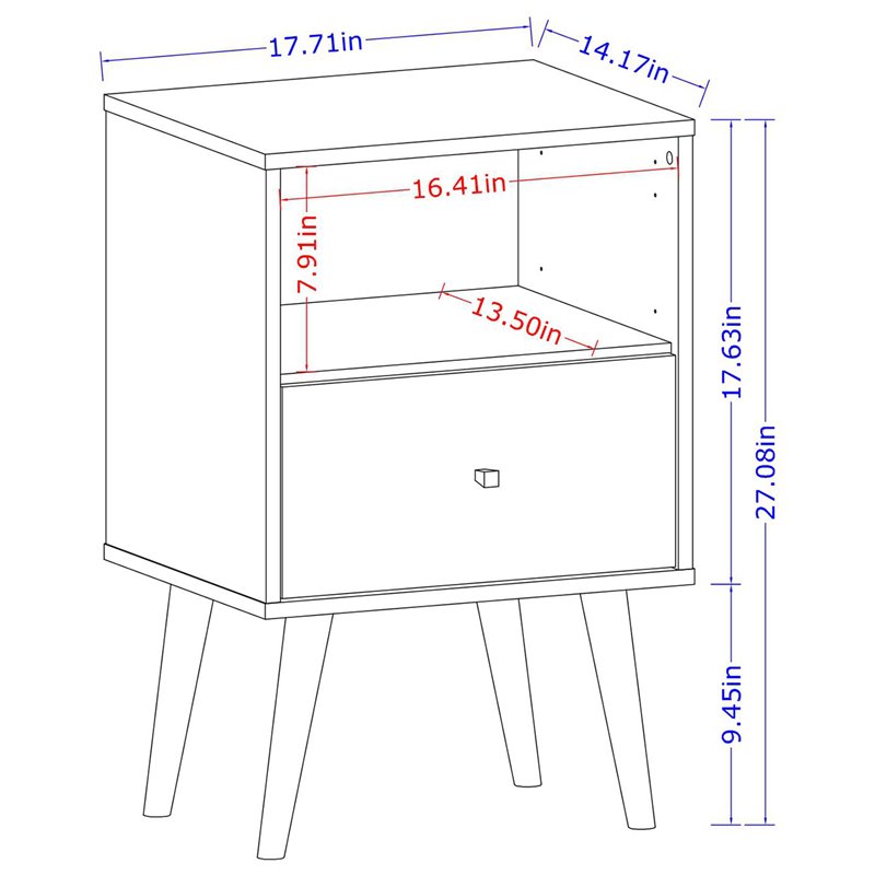Pemberly Row Contemporary 1-Drawer Wood Nightstand 1.0 in Black