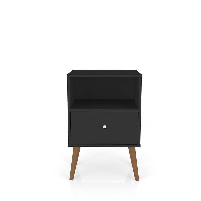 Pemberly Row Contemporary 1-Drawer Wood Nightstand 1.0 in Black