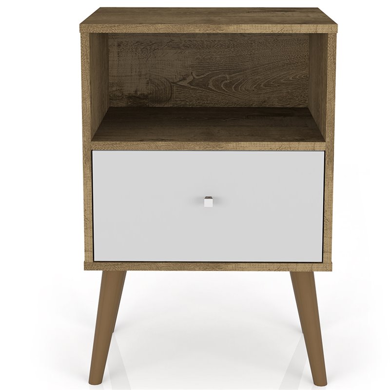 Pemberly Row 1-Drawer Wood Nightstand 1.0 in White / Rustic Brown