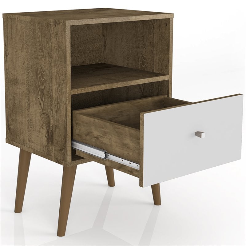 Pemberly Row 1-Drawer Wood Nightstand 1.0 in White / Rustic Brown