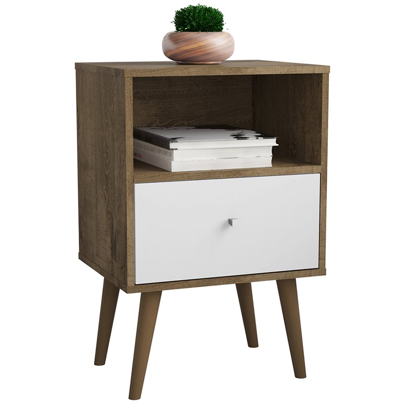 Pemberly Row 1-Drawer Wood Nightstand 1.0 in White / Rustic Brown