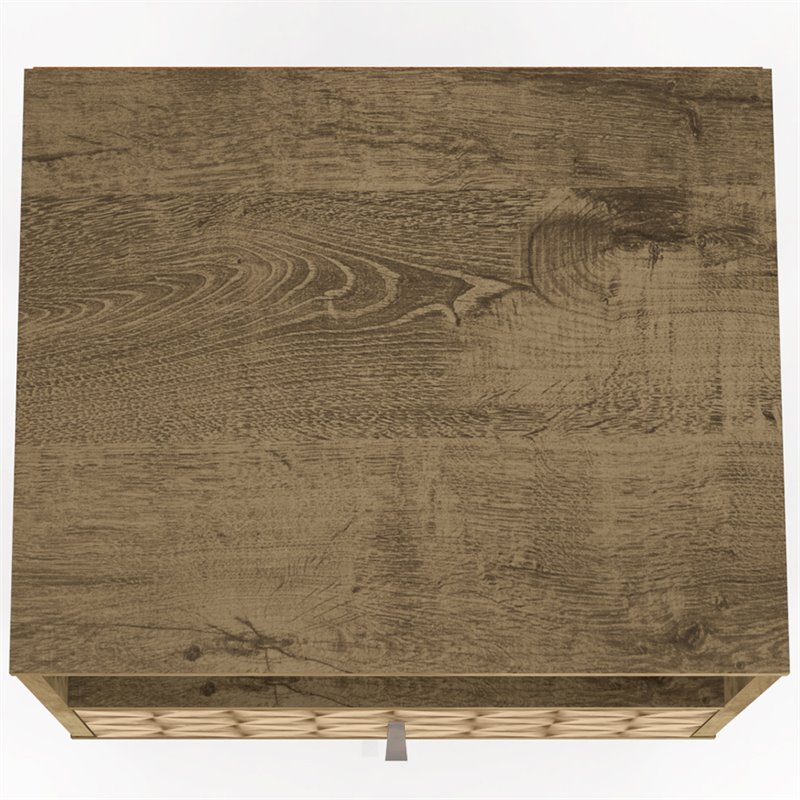 Pemberly Row 1-Drawer Wood Nightstand in Rustic Brown & 3D Prints