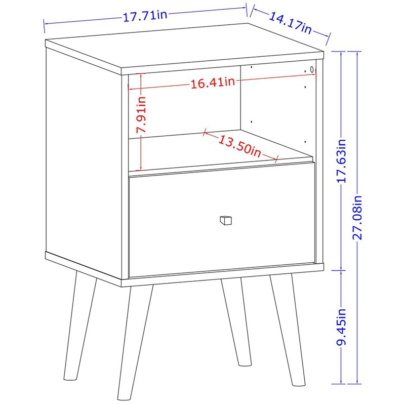 Pemberly Row 1-Drawer Wood Nightstand in Rustic Brown & 3D Prints