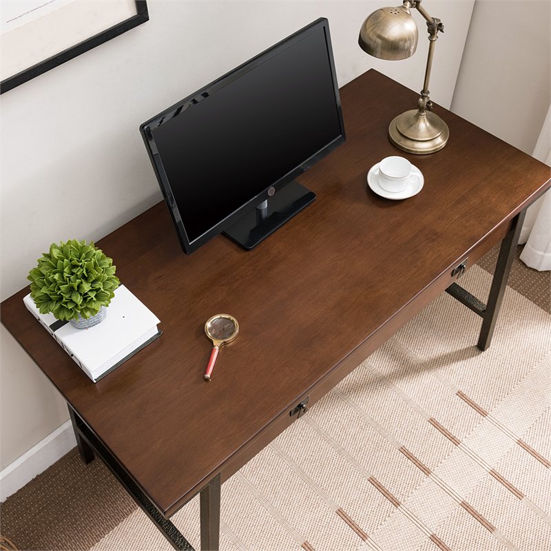 Pemberly Row Wood Computer Desk in Walnut and Foundry Bronze