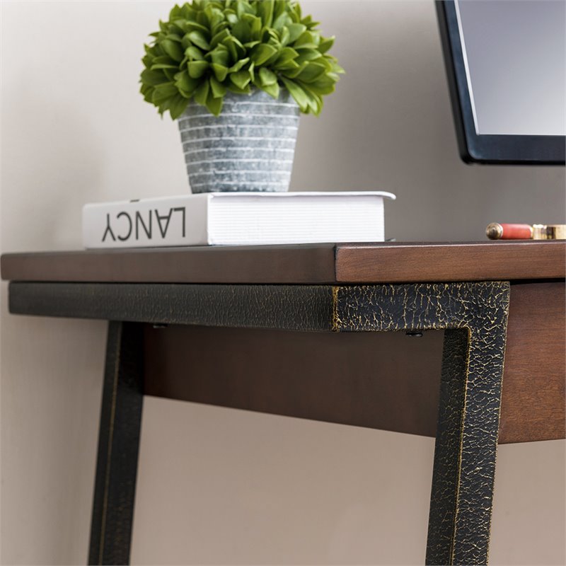 Pemberly Row Wood Computer Desk in Walnut and Foundry Bronze