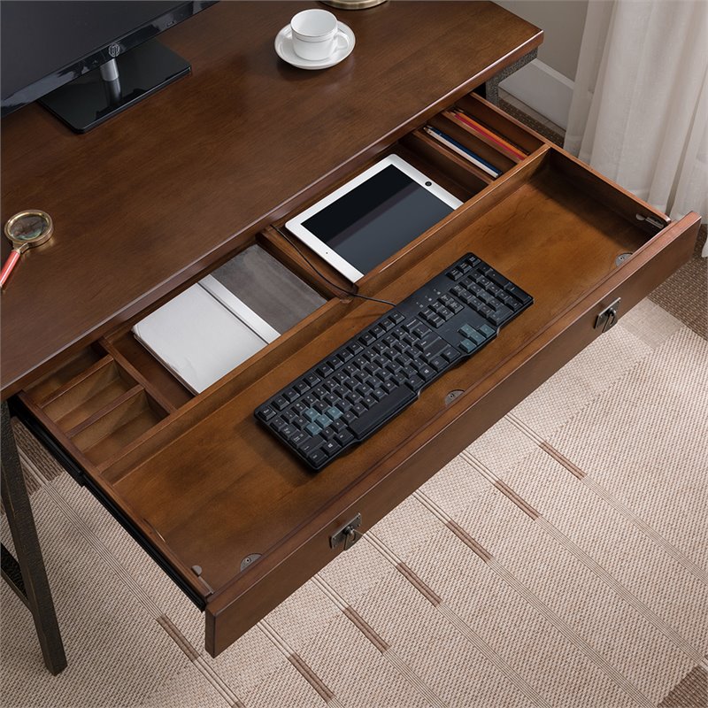 Pemberly Row Wood Computer Desk in Walnut and Foundry Bronze