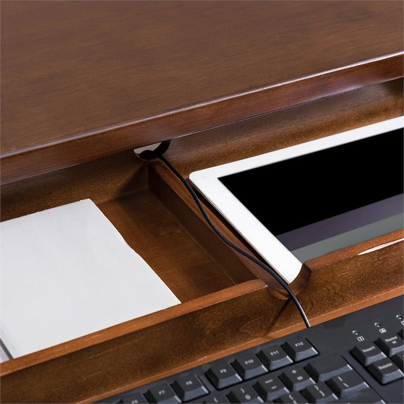 Pemberly Row Wood Computer Desk in Walnut and Foundry Bronze