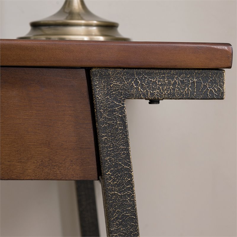Pemberly Row Wood Computer Desk in Walnut and Foundry Bronze
