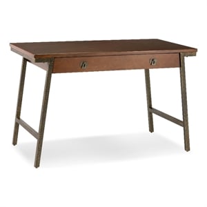 Pemberly Row Wood Computer Desk in Walnut and Foundry Bronze