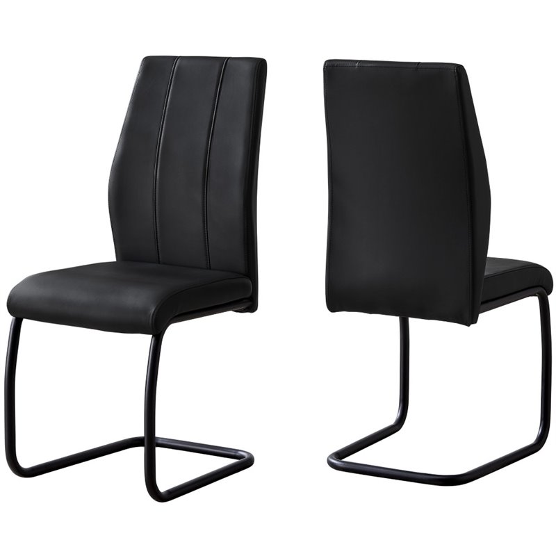 Pemberly Row Set Of 2 Side Upholstered Kitchen Pu Leather Dining Chairs in Black