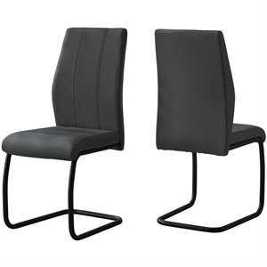 Pemberly Row Dining Chair Set Of 2 Side Kitchen Dining Room Pu Leather Look Grey