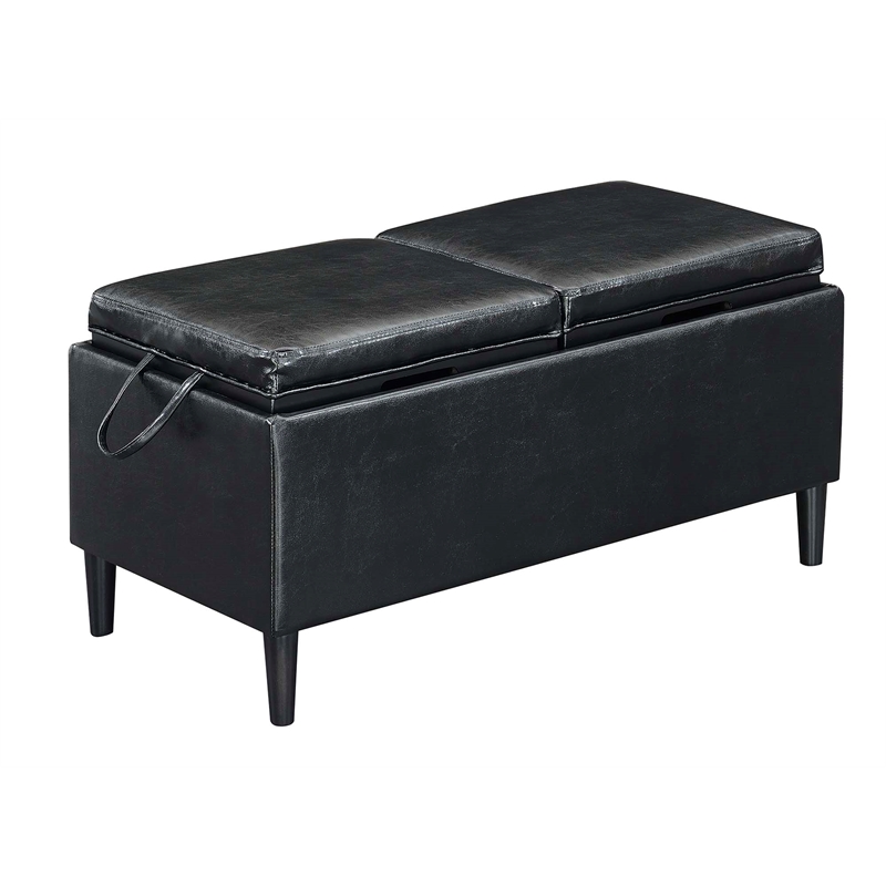 Pemberly Row Modern Storage Ottoman with Trays in Black Vinyl
