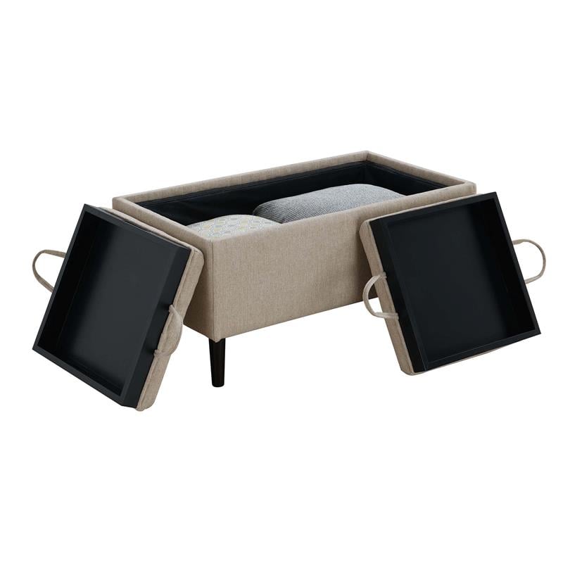 Pemberly Row Modern Storage Ottoman With Trays in Beige Fabric