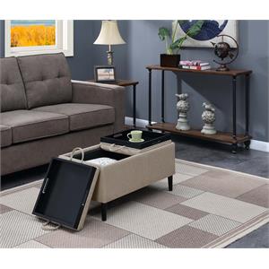 Pemberly Row Modern Storage Ottoman With Trays in Beige Fabric