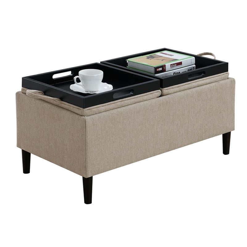Pemberly Row Modern Storage Ottoman With Trays in Beige Fabric