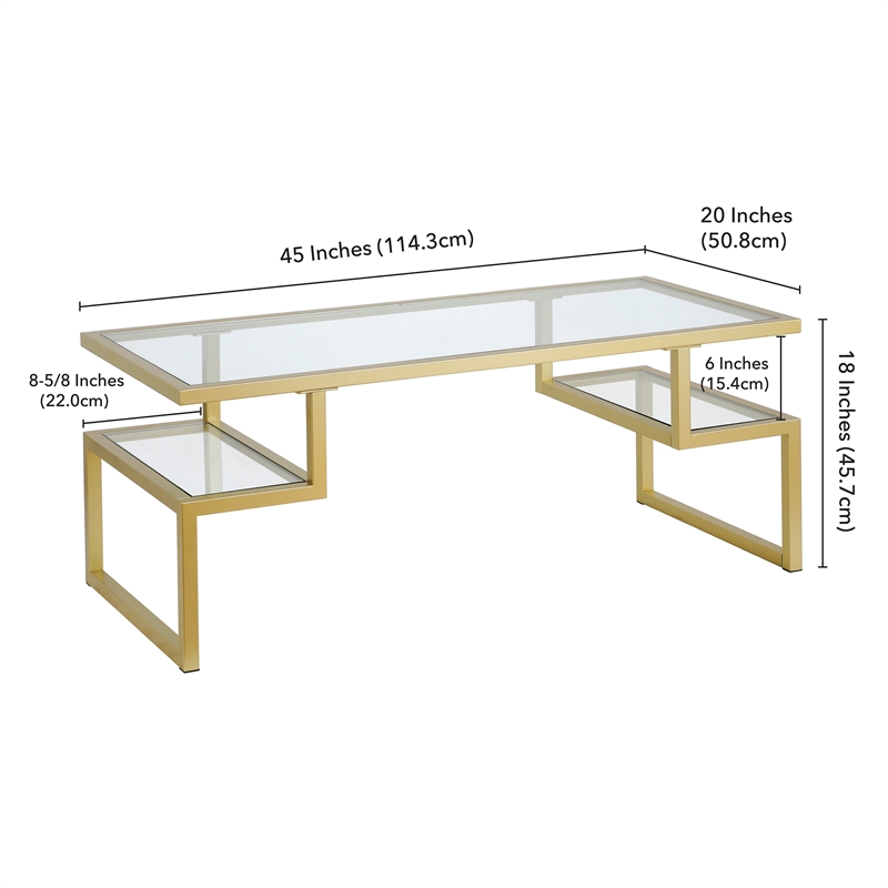 Pemberly Row Metal Hollywood Gold Coffee Table with Glass Top