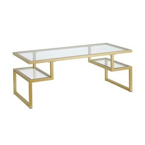 Pemberly Row Metal Hollywood Gold Coffee Table with Glass Top