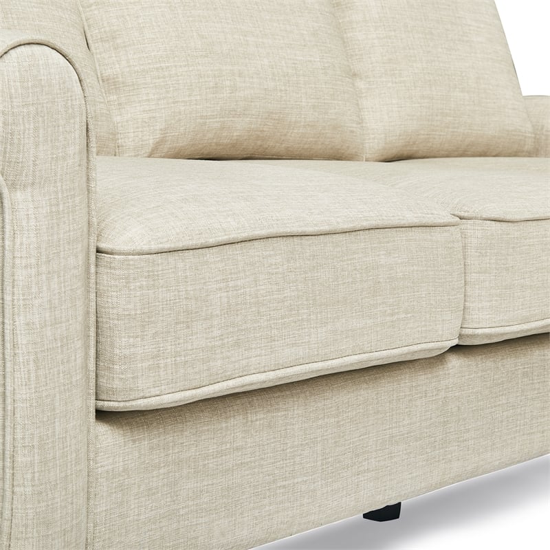 Pemberly Row Contemporary Soft Fabric Upholstered Roll Arm Sectional in Cream
